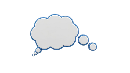 Blue bordered empty thought bubble with connected smaller bubbles