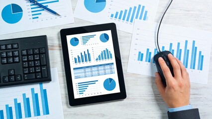 Business data analysis on digital tablet