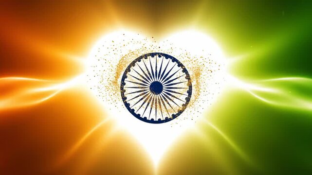 A vibrant video showcasing the Indian flag in a heart shape with a bright light effect