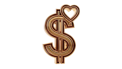 Golden dollar sign with heart overlay