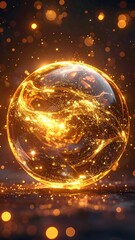 Obraz premium A glowing crystal orb radiates warm light on a dark mystical background