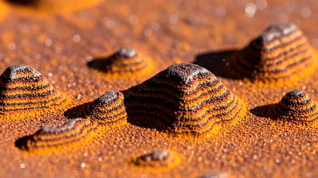 Close-up macro view of textured rust formations on metal surface.