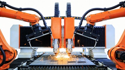 Industrial robotic arms welding metal