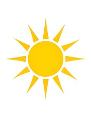 A flat, stylized depiction of the sun features a bright yellow circular center with pointed, triangular rays radiating outward against a white backdrop