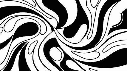 Fototapeta premium Black and white abstract illustration with swirling patterns and shapes.