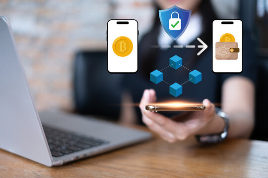 Person transfer cryptocurrency from exchange to hardware wallet safety protection cybersecurity transaction encryption blockchain technology, digital transformation financial online concept - Powered by Adobe