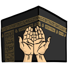 Hands Praying with Kaaba Background Illustration