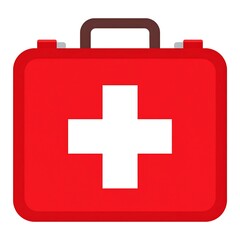 Obraz premium A flat, red, rectangular case with a white cross in the center, a handle on top, and rounded corners. It resembles a medical kit