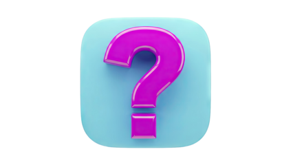 3D Purple Question Mark Icon on Blue Background
