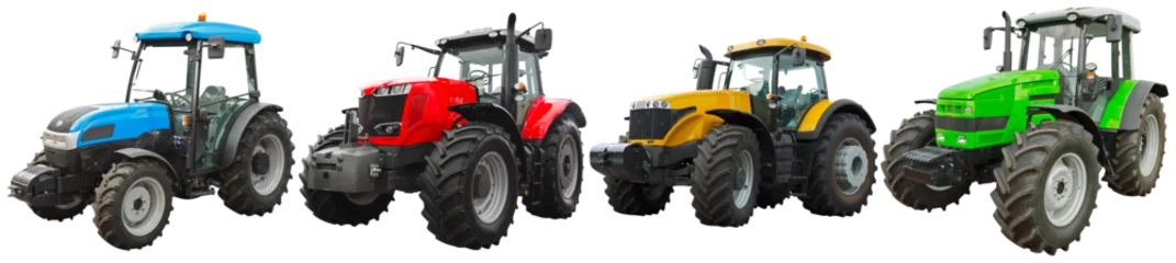 Fototapeten Traktor a collection of modern agricultural tractors in various colors, a detailed photograph for farming and machinery industries.  © TransportsPNG