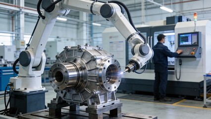 Industrial robot welding metal part