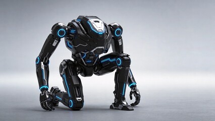 Futuristic robot in crouched pose