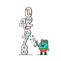 Obraz premium Cute Character Spray Painting Numbers with Stars and Splatters