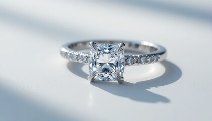 Princess cut diamond engagement ring with pave band