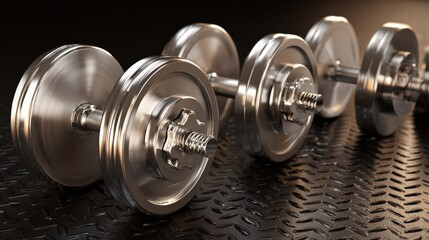 Obraz premium Polished Metal Dumbbells on a Textured Background