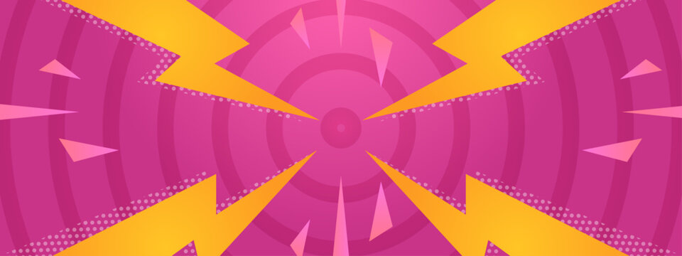 Energetic burst design featuring bright yellow thunder bolts on a pink concentric circle pattern