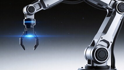 Industrial robotic arm with glowing claw