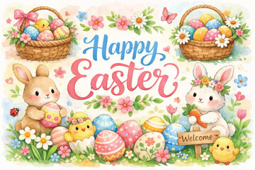 Fototapeta premium Handdrawn happy easter