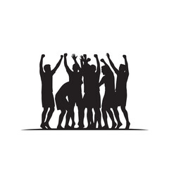 Football Goal Celebration Silhouette with Team Victory