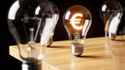 Light bulb with glowing euro symbol