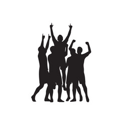 Football Goal Celebration Silhouette with Team Victory