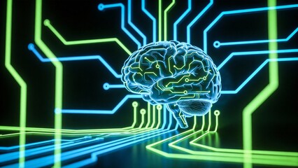 Brain with glowing circuit lines