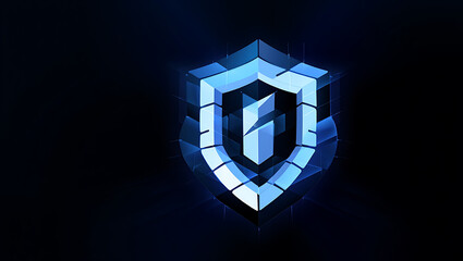 Blue shield with letter g logo on dark background, protection concept illustration