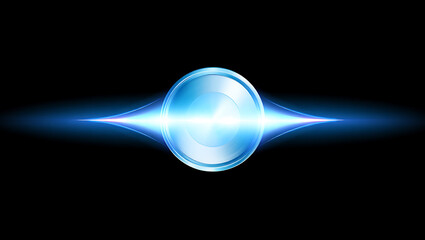 A glowing blue orb with radiant light effects on a black background