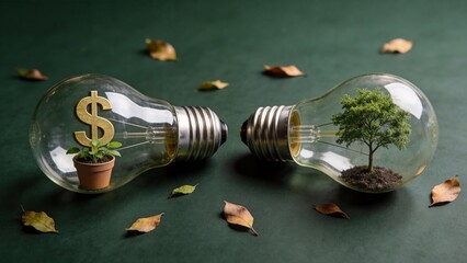 Light bulbs with plants and dollar sign