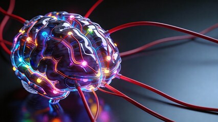 Neural network brain with glowing connections