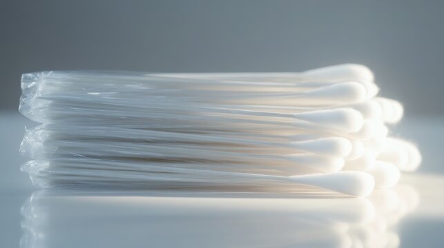 A stack of individually wrapped sterile swabs arranged in a neat pile