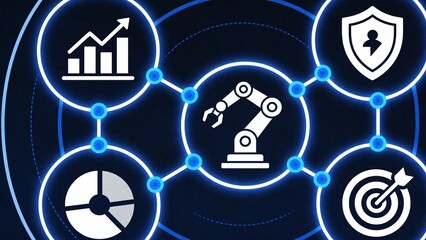 Connected icons on digital background