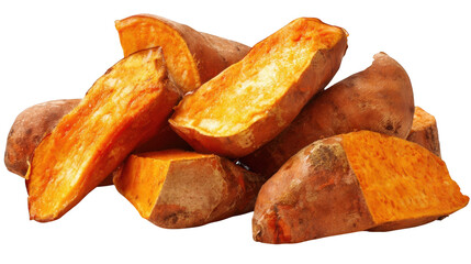 Roasted Sweet Potatoes Slices isolated on a transparent background