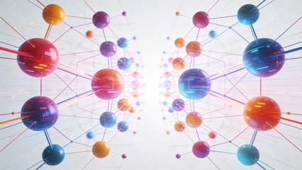 Colorful abstract network of connected spheres