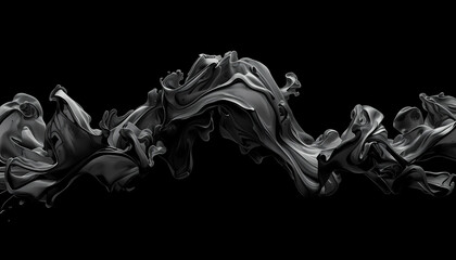 A dark abstract art piece with flowing metallic fabric