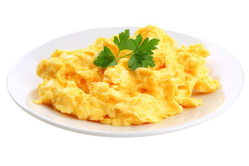 Scrambled Eggs on a White Plate isolated on a transparent background 1