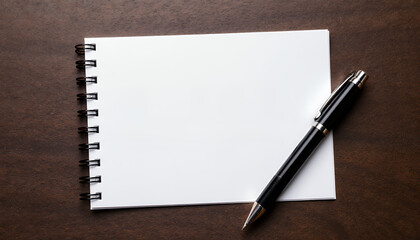 Minimalist Blank Notebook with Pen on Wooden Table Surface