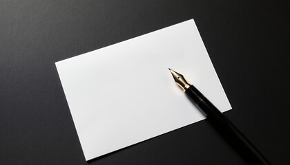 Minimalist White Card with Fountain Pen on Dark Background