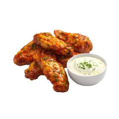 Spicy Chicken Wings with Dipping Sauce isolated on a transparent background