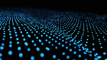 Abstract blue data wave on a dark backdrop, perfect for technology concepts and digital design. The image features a flowing pattern of glowing dots