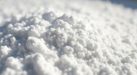 Close-up of a textured white powder pile, illuminated by bright sunlight, showcasing detail