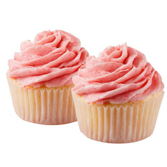 Two Cupcakes with Pink Frosting isolated on a transparent background