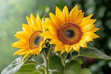 Obraz premium Bright Yellow Sunflowers in Full Bloom with Soft Background for Nature and Garden Themes