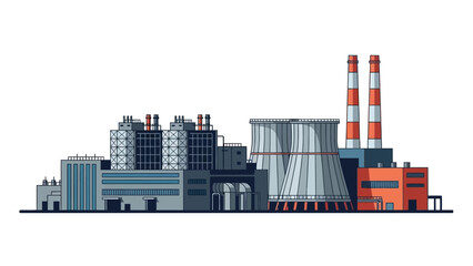 Obraz premium Industrial power plant with cooling towers and chimneys illustration