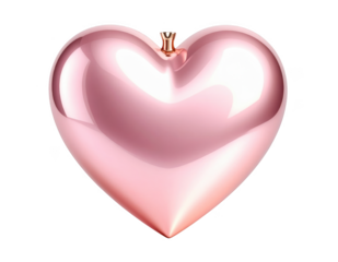 Reflective rose gold heart with soft pink highlights,white background.