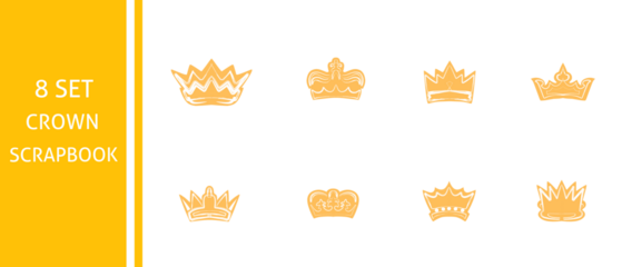 set of 8 scrapbook crowns on white background
