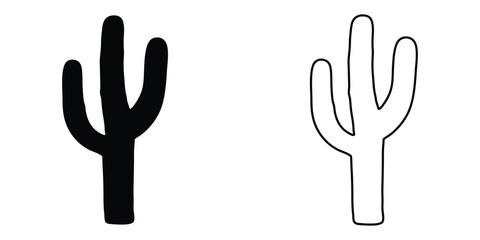 Fototapeta premium Cactus silhouette vector, Saguaro cactus black silhouette, Desert symbol