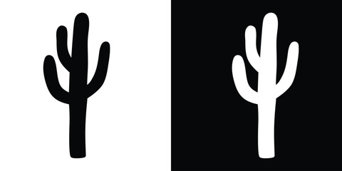 Obraz premium Cactus silhouette vector, Saguaro cactus black silhouette, Desert symbol