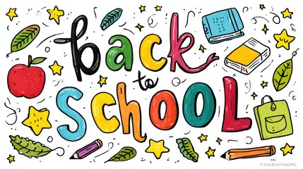 Colorful Back to School themed artwork, featuring school supplies and decorative elements. This playful illustration captures the excitement of learning.