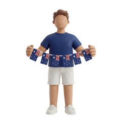 Faceless 3D Clay Male Character Holding Flag Garland Isolated